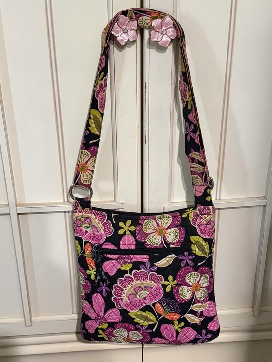 Vera Bradley Handbags - Vera Bradley Black Crossbody with Pink Floral Print